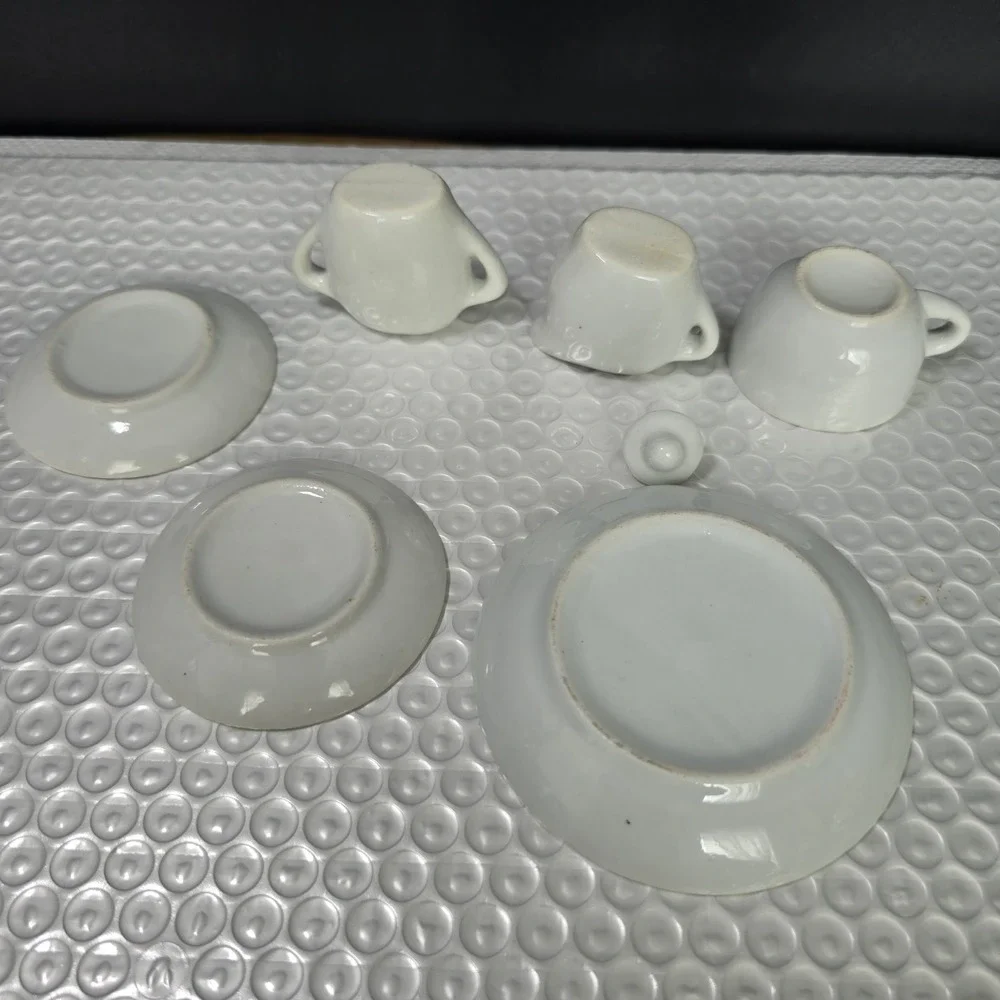 Children's Mini Porcelain Tea Set Roses Dollhouse Floral 7-pc Partial Set VTG